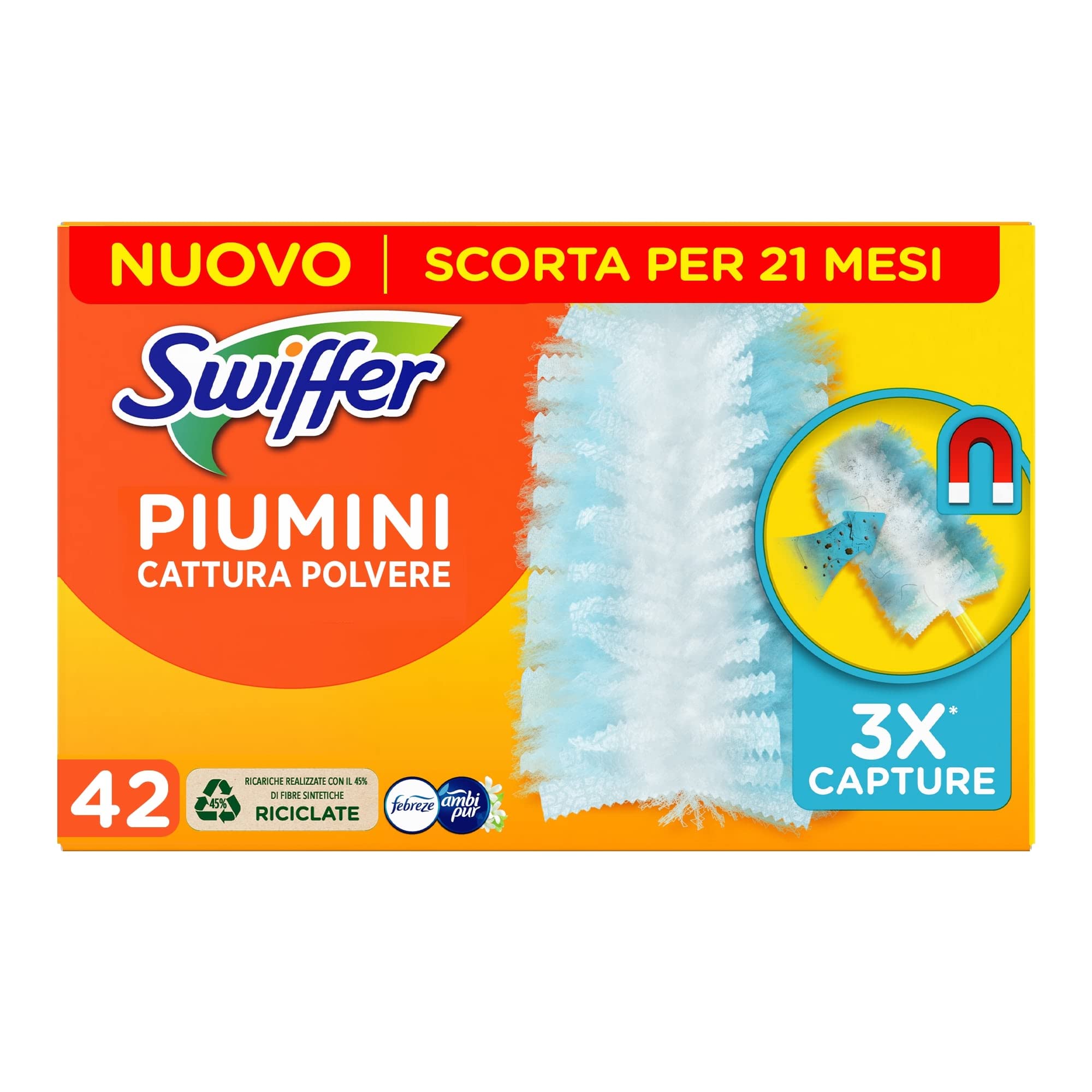 Swiffer Duster Piumini Cattura Polvere, 54 Piumini, Cattura e Intrappola Polvere e Sporco, Raggiunge I Punti più Difficili della Casa, Giga Formato