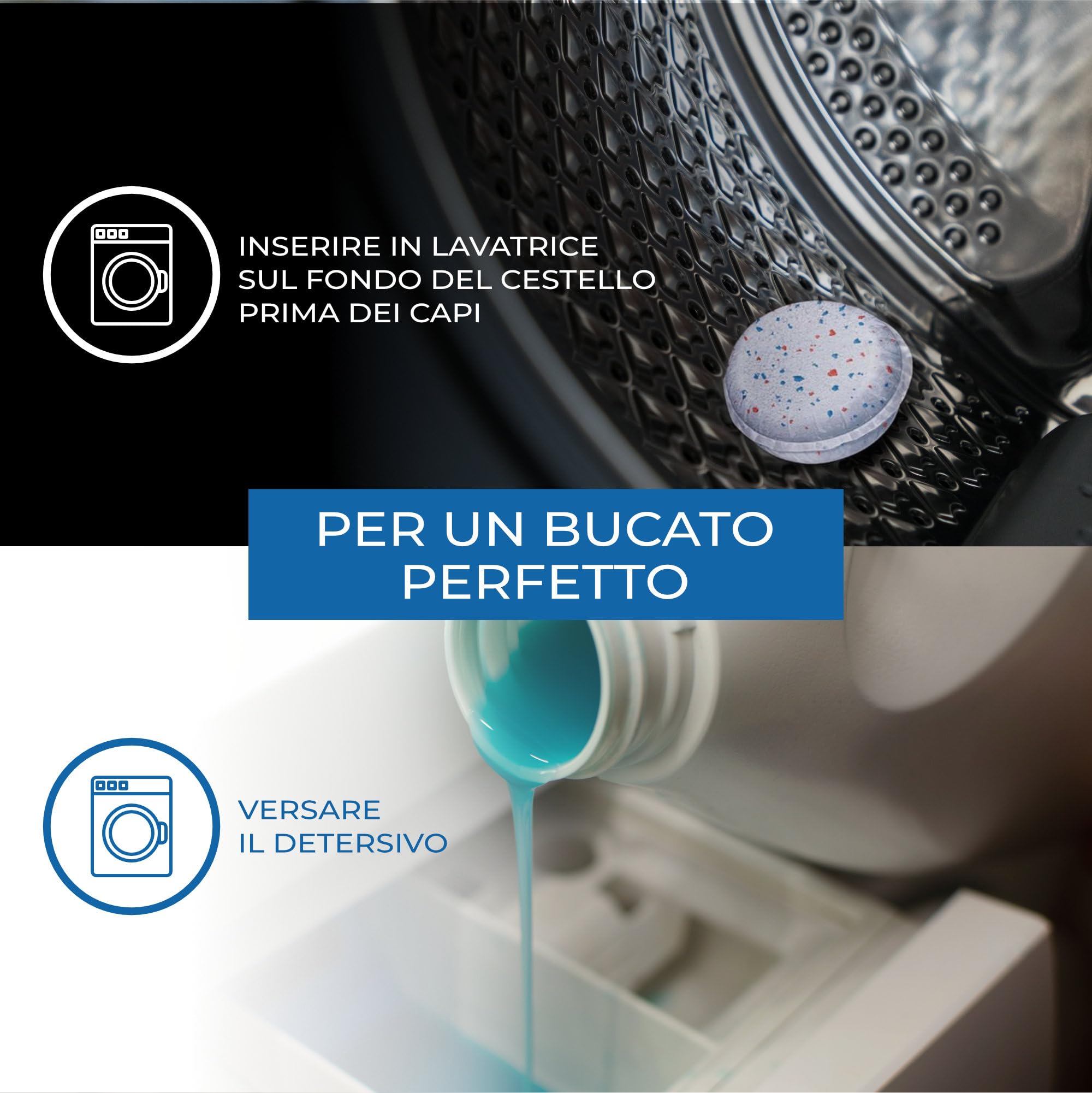 Omino Bianco - Detersivo Lavatrice Liquido, 150 Lavaggi, Rispetta Colori e Tessuti, Fresco Profumo con Essenza Cuore di Marsiglia, 2000 ml x 3 + Campione di Additivo Lavatrice Igienizzante Idrocaps