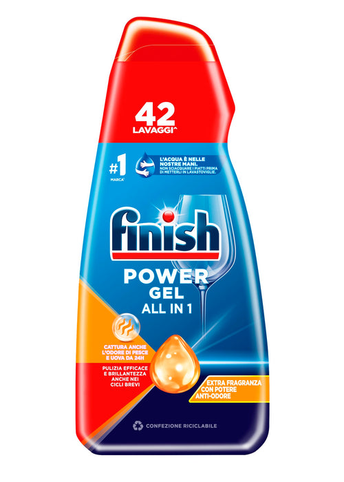 Finish Powergel Gel Detersivo per Lavastoviglie Liquido, Multiazione, Poteri Sgrassanti, Limone, Multicolore, 600 ml, Confezione da 12