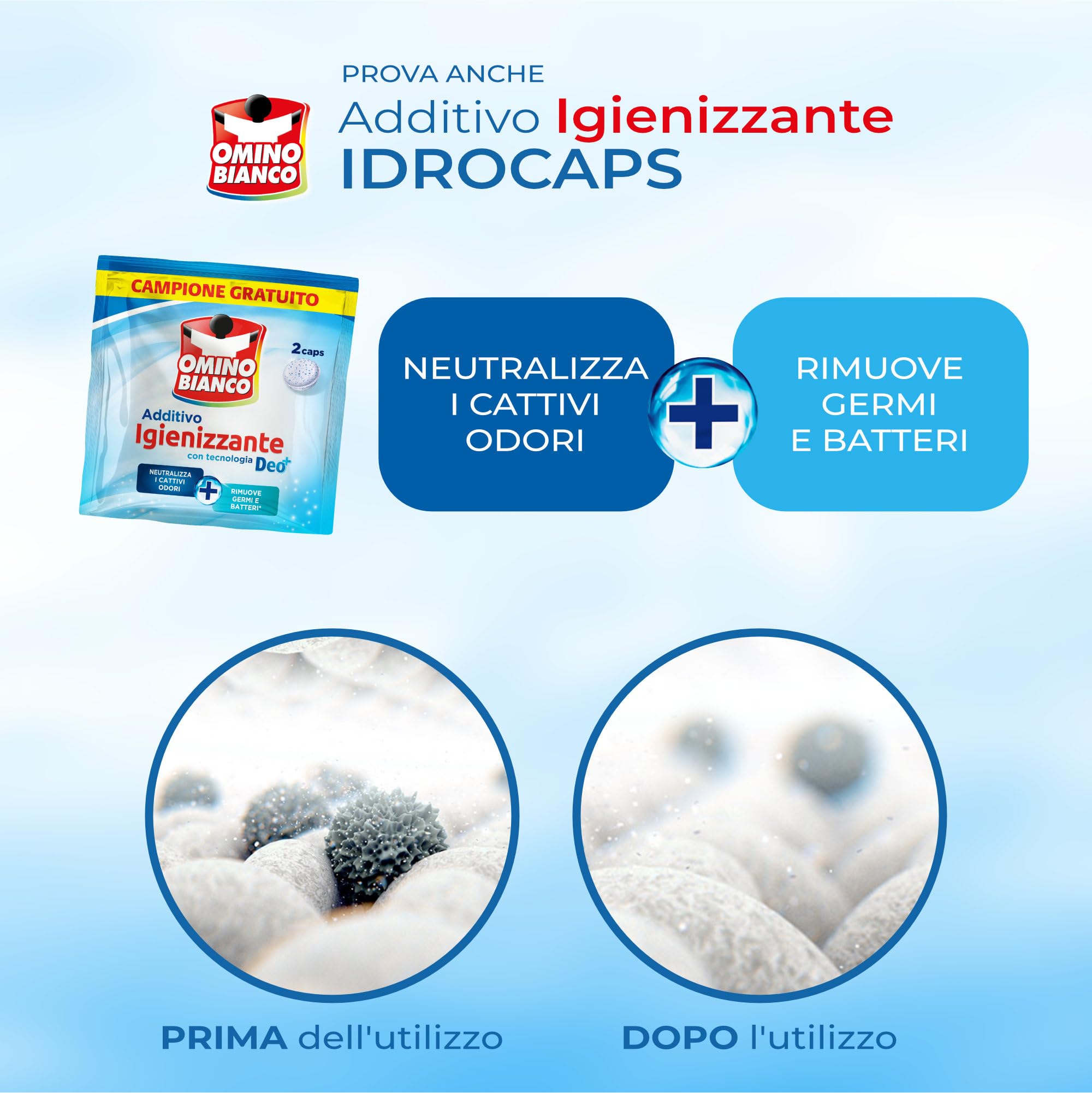 Omino Bianco - Detersivo Lavatrice Liquido, 150 Lavaggi, Rispetta Colori e Tessuti, Fresco Profumo con Essenza Cuore di Marsiglia, 2000 ml x 3 + Campione di Additivo Lavatrice Igienizzante Idrocaps