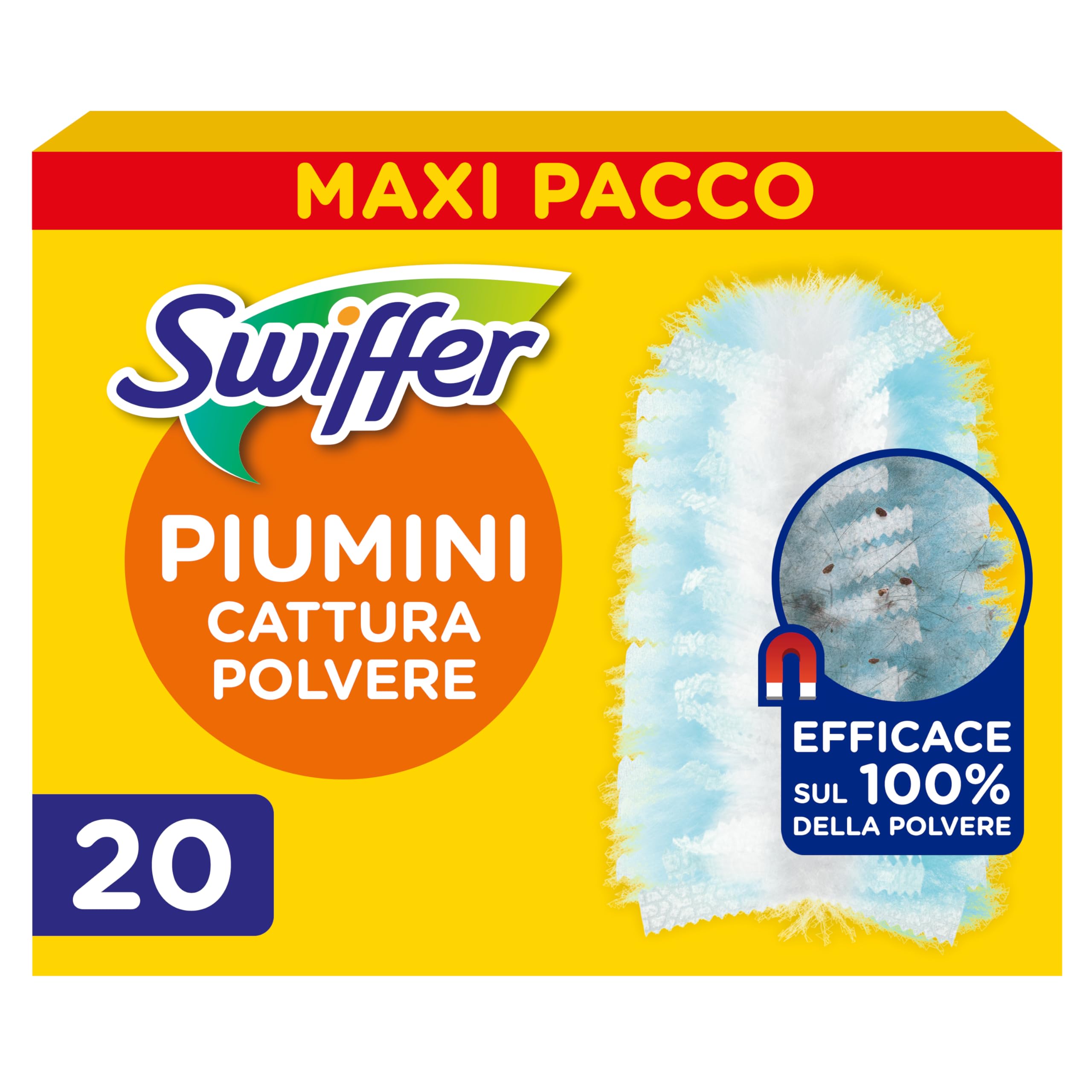 Swiffer Duster Piumini Cattura Polvere, 54 Piumini, Cattura e Intrappola Polvere e Sporco, Raggiunge I Punti più Difficili della Casa, Giga Formato