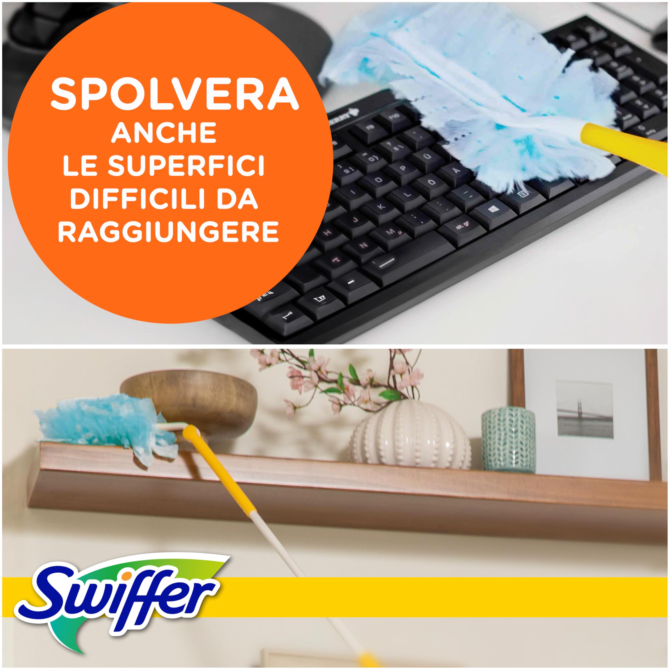 Swiffer Duster Piumini Cattura Polvere, 54 Piumini, Cattura e Intrappola Polvere e Sporco, Raggiunge I Punti più Difficili della Casa, Giga Formato